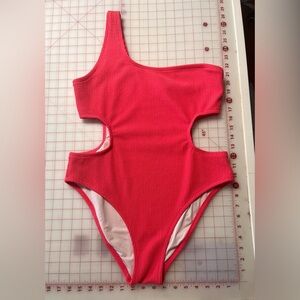 PINK Textured one shoulder bathing suit